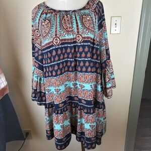 Elegant Long Sleeve Paisley Dress